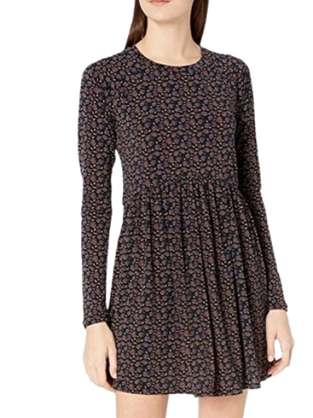 BCBGeneration Black Long Sleeve Babydoll Dress with Ditsy Floral Print S